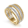 Beaded Wide Band Easy-Stack Ring 14K Yellow Gold Diamond 0.4ct Bujukan - 0.4 ct