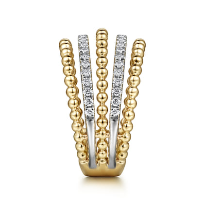 Beaded Wide Band Easy-Stack Ring 14K Yellow Gold Diamond 0.4ct Bujukan