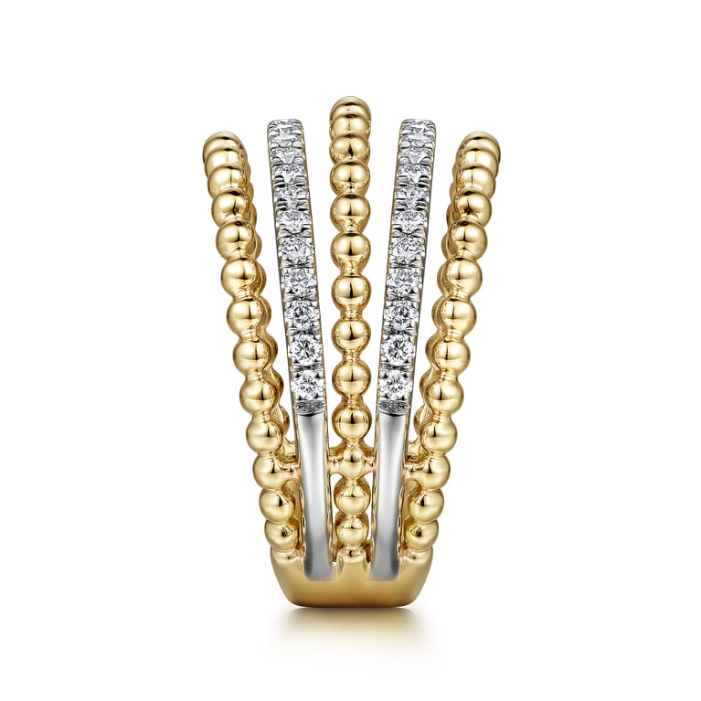 Beaded Wide Band Easy-Stack Ring 14K Yellow Gold Diamond 0.4ct Bujukan - 0.4 ct - Shot 4