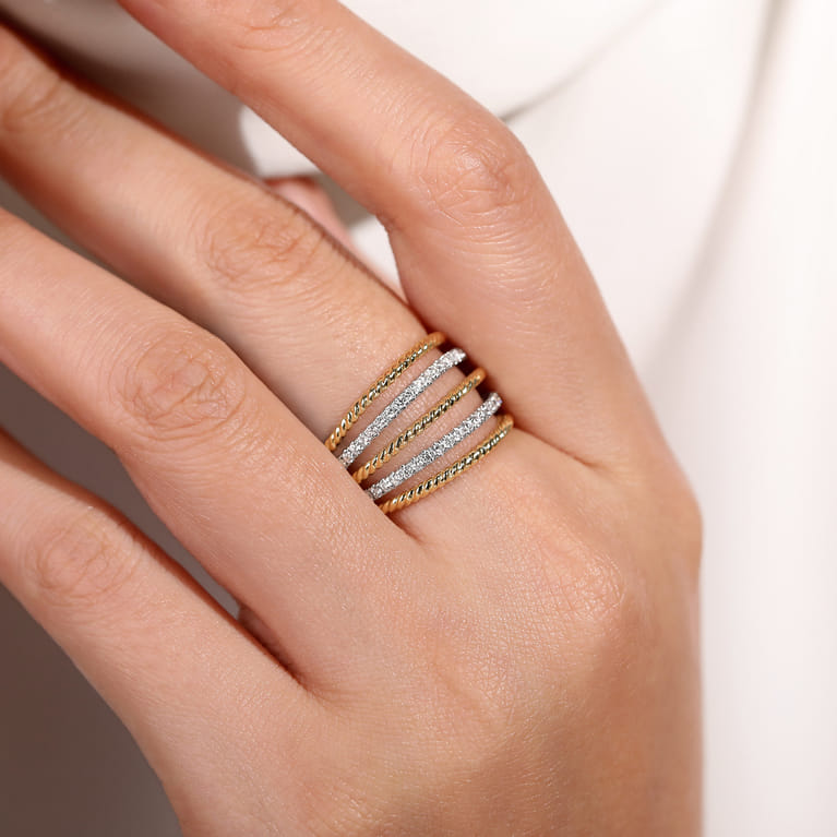 Beaded Wide Band Easy-Stack Ring 14K Yellow Gold Diamond 0.4ct Bujukan - 0.4 ct - Shot 5