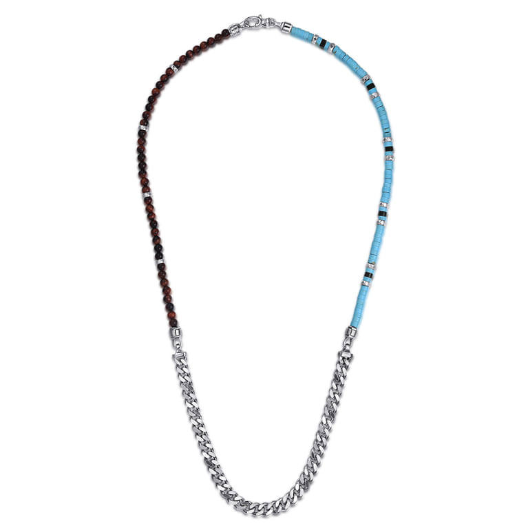 Beaded Wrap Bracelet and Necklace 925 Sterling Silver Turquoise Onyx and Tiger Eye - Shot 2