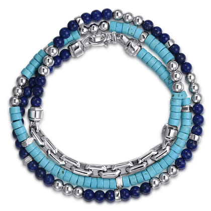 Beaded Wrap Bracelet and Necklace 925 Sterling Silver Turquoise and Lapis