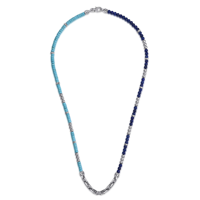 Beaded Wrap Bracelet and Necklace 925 Sterling Silver Turquoise and Lapis - Shot 3