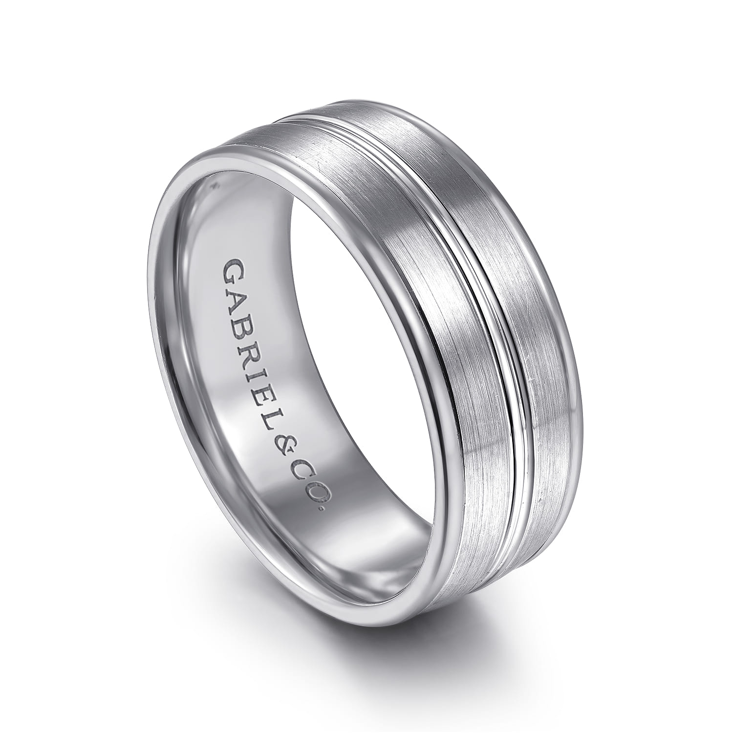 Beaux - 14K White Gold 8mm - Men's Wedding Band in Satin Finish - Shot 3