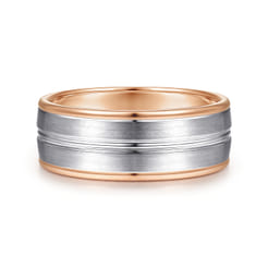 Beaux - 14K White-Rose Gold 8mm - Two Tone Men's Wedding Band in Satin Finish