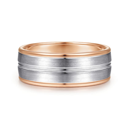 Beaux - 14K White-Rose Gold 8mm - Two Tone Men's Wedding Band in Satin Finish