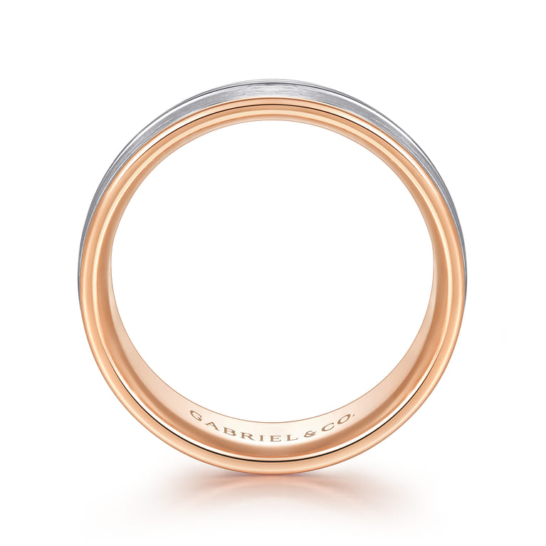 Beaux - 14K White-Rose Gold 8mm - Two Tone Men's Wedding Band in Satin Finish - Shot 2