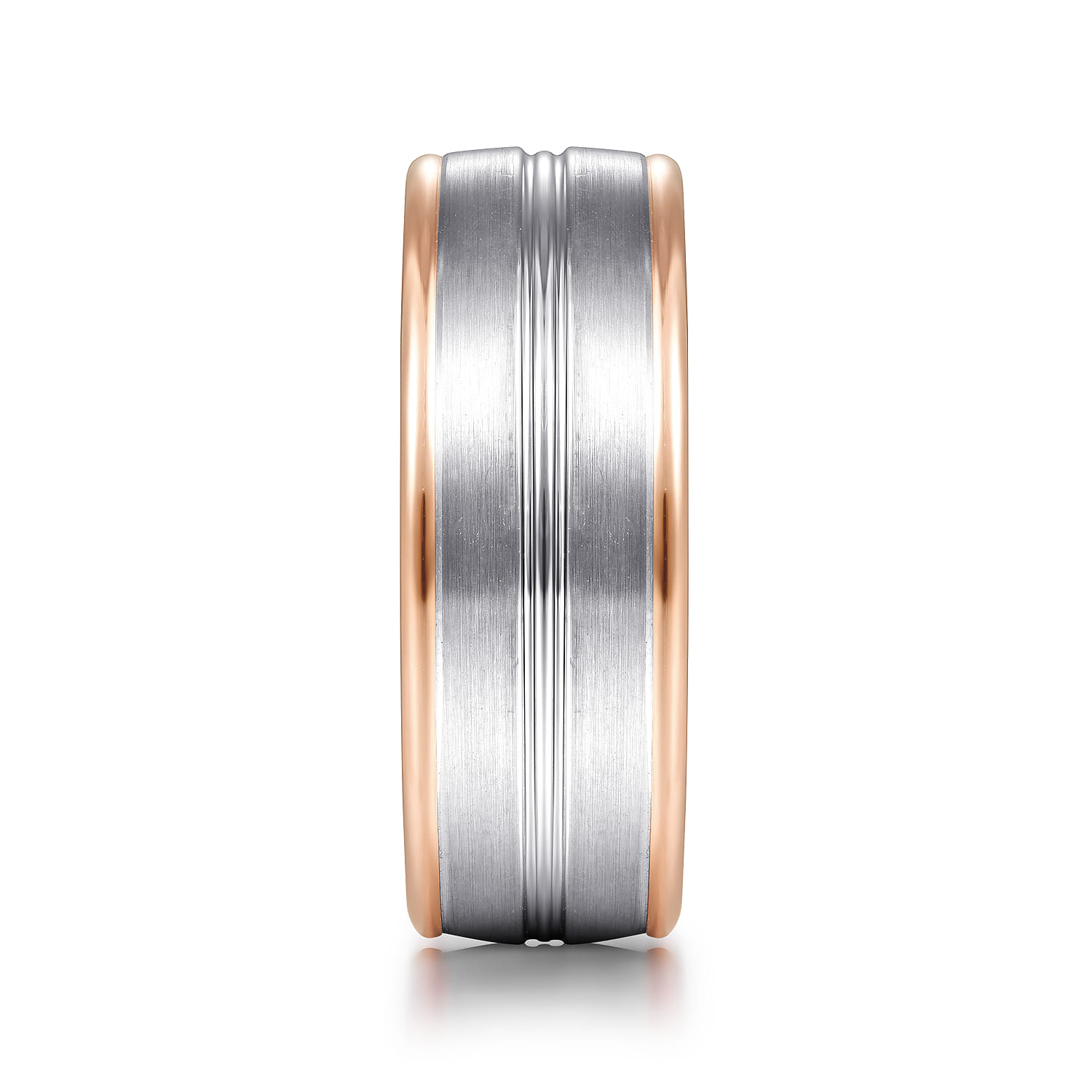 Beaux - 14K White-Rose Gold 8mm - Two Tone Men's Wedding Band in Satin Finish - Shot 4