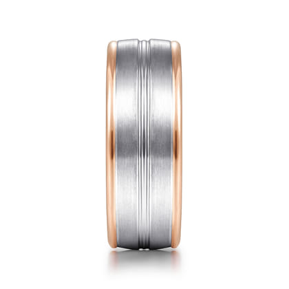 Beaux - 14K White-Rose Gold 8mm - Two Tone Men's Wedding Band in Satin Finish