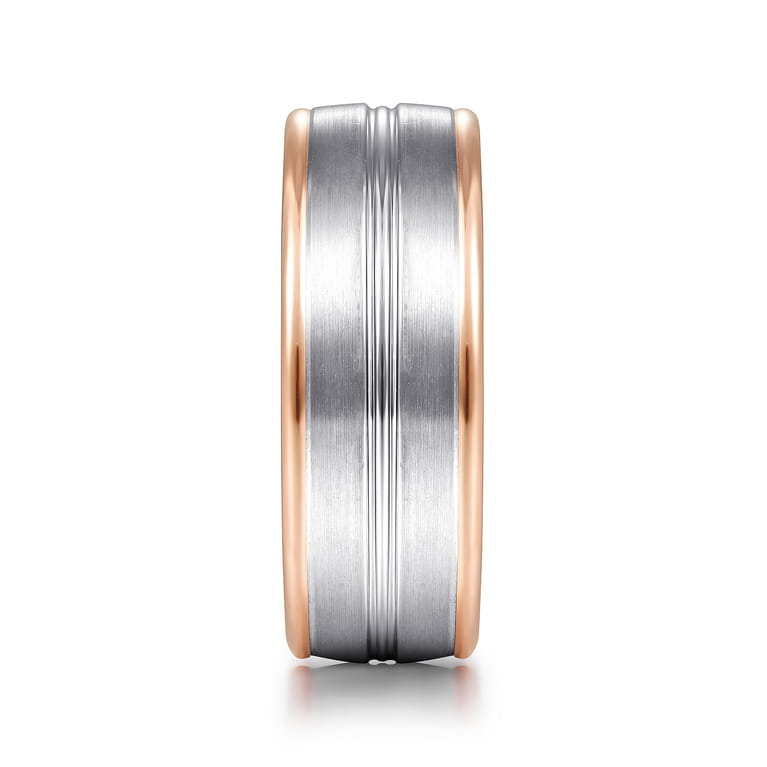 Beaux - 14K White-Rose Gold 8mm - Two Tone Men's Wedding Band in Satin Finish - Shot 4