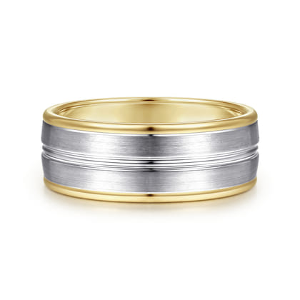 Beaux - 14K White-Yellow Gold 8mm - Two Tone Men's Wedding Band in Satin Finish