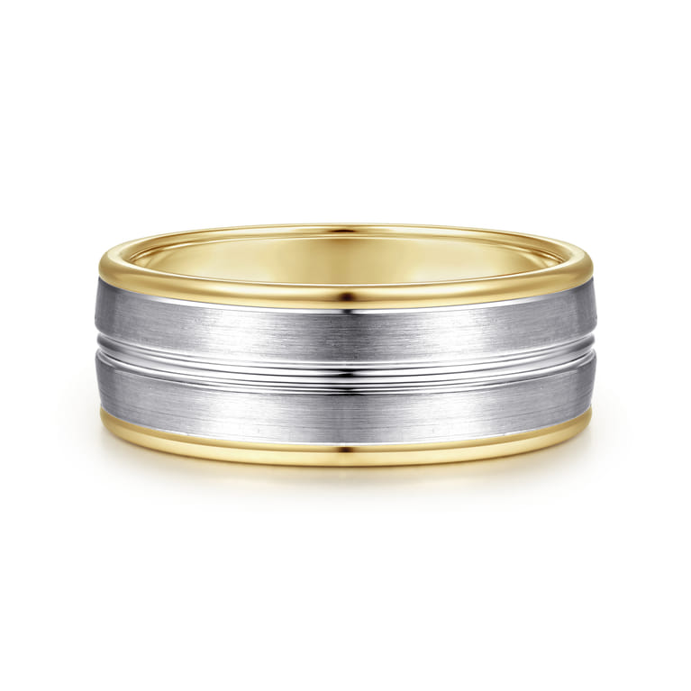 Beaux - 14K White-Yellow Gold 8mm - Two Tone Men's Wedding Band in Satin Finish - Shot 1
