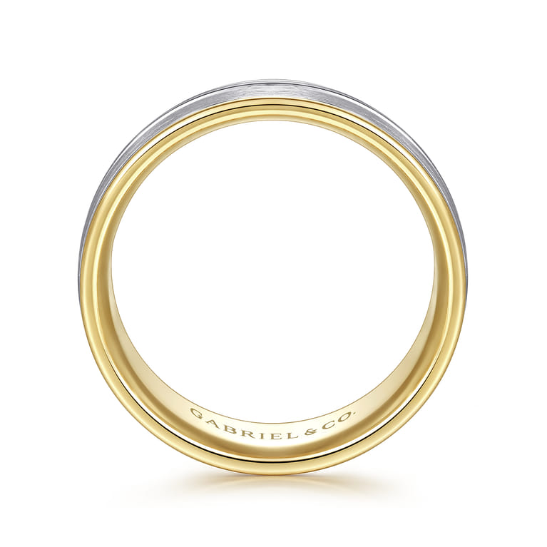 Beaux - 14K White-Yellow Gold 8mm - Two Tone Men's Wedding Band in Satin Finish - Shot 2