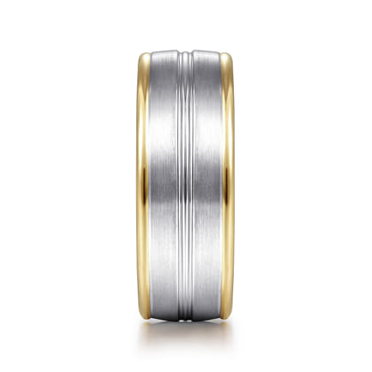 Beaux - 14K White-Yellow Gold 8mm - Two Tone Men's Wedding Band in Satin Finish