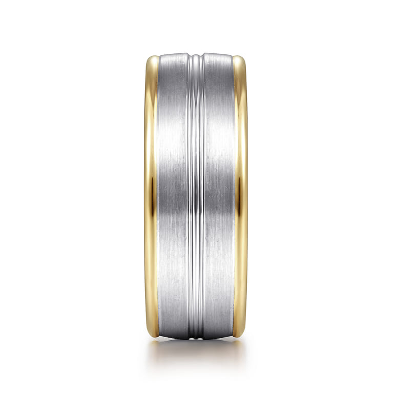 Beaux - 14K White-Yellow Gold 8mm - Two Tone Men's Wedding Band in Satin Finish - Shot 4