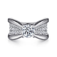 Bebe - 14K White Gold Wide Band Round Diamond Engagement Ring