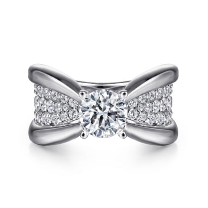Bebe - 14K White Gold Wide Band Round Diamond Engagement Ring