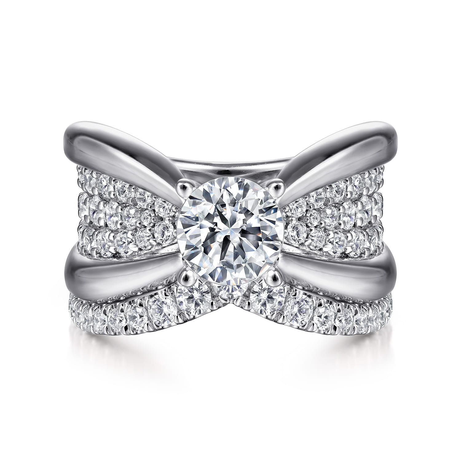 Bebe - 14K White Gold Wide Band Round Diamond Engagement Ring