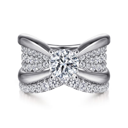 Bebe - 14K White Gold Wide Band Round Diamond Engagement Ring