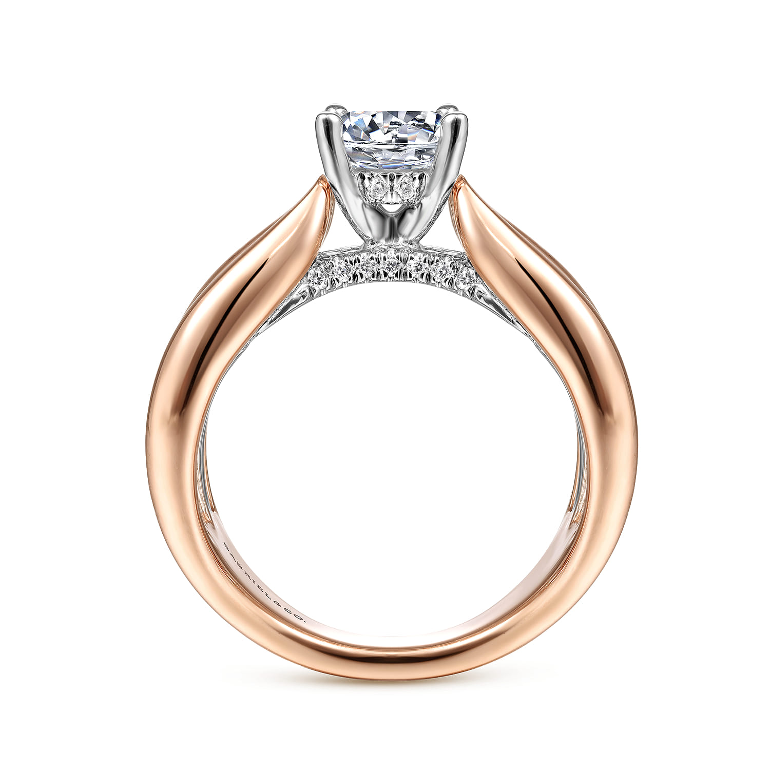 Bebe - 14K White-Rose Gold Wide Band Round Diamond Engagement Ring