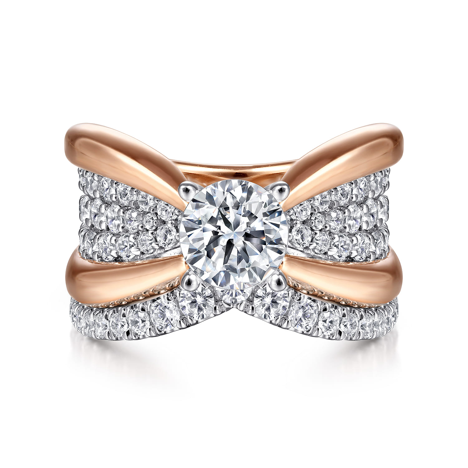 Bebe - 14K White-Rose Gold Wide Band Round Diamond Engagement Ring