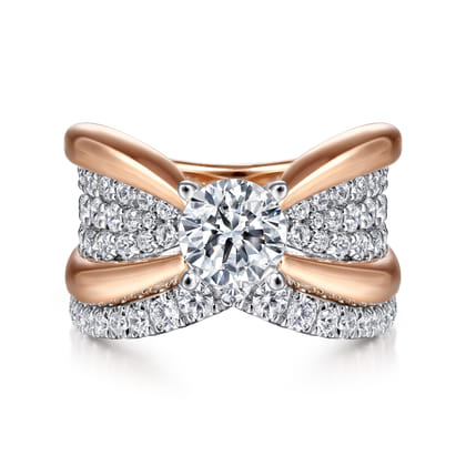 Bebe - 14K White-Rose Gold Wide Band Round Diamond Engagement Ring