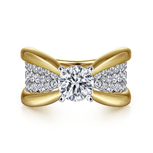 Bebe - 14K White-Yellow Gold Wide Band Round Diamond Engagement Ring