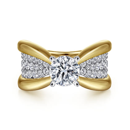Bebe - 14K White-Yellow Gold Wide Band Round Diamond Engagement Ring