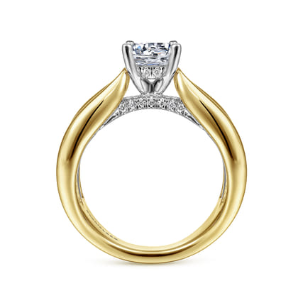 Bebe - 14K White-Yellow Gold Wide Band Round Diamond Engagement Ring