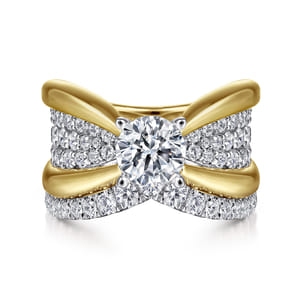 Bebe - 14K White-Yellow Gold Wide Band Round Diamond Engagement Ring