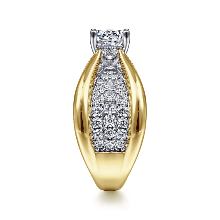 Bebe - 14K White-Yellow Gold Wide Band Round Diamond Engagement Ring