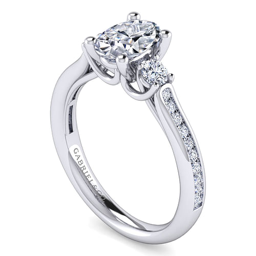 Becky - 14K White Gold Oval Three Stone Diamond Channel Set Engagement Ring - 0.39 ct - Shot 3