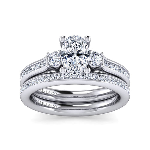 Becky - 14K White Gold Oval Three Stone Diamond Channel Set Engagement Ring - 0.39 ct - Shot 4