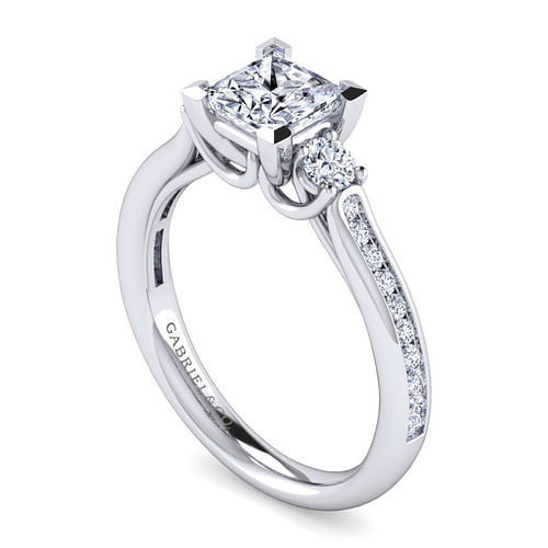 Becky - 14K White Gold Princess Cut Three Stone Diamond Channel Set Engagement Ring - 0.39 ct - Shot 3