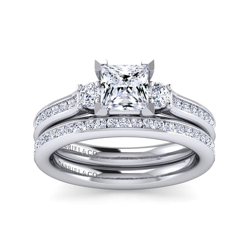Becky - 14K White Gold Princess Cut Three Stone Diamond Channel Set Engagement Ring - 0.39 ct - Shot 4