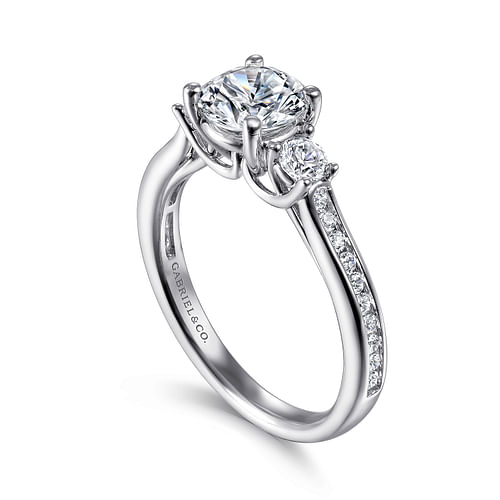 Becky - 14K White Gold Round Three Stone Diamond Channel Set Engagement Ring - 0.39 ct - Shot 3
