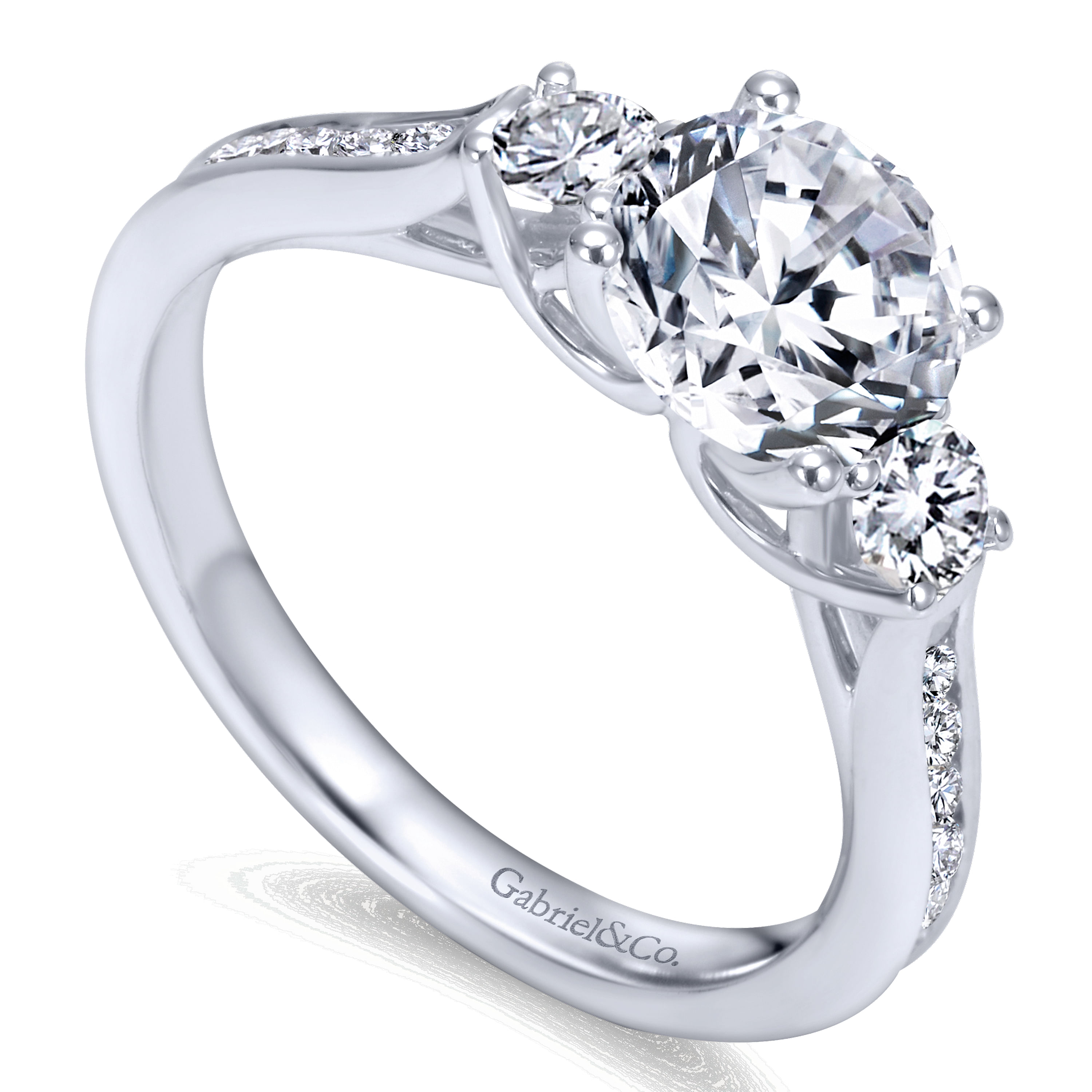 Becky - 14K White Gold Round Three Stone Diamond Channel Set Engagement Ring - 0.47 ct - Shot 3