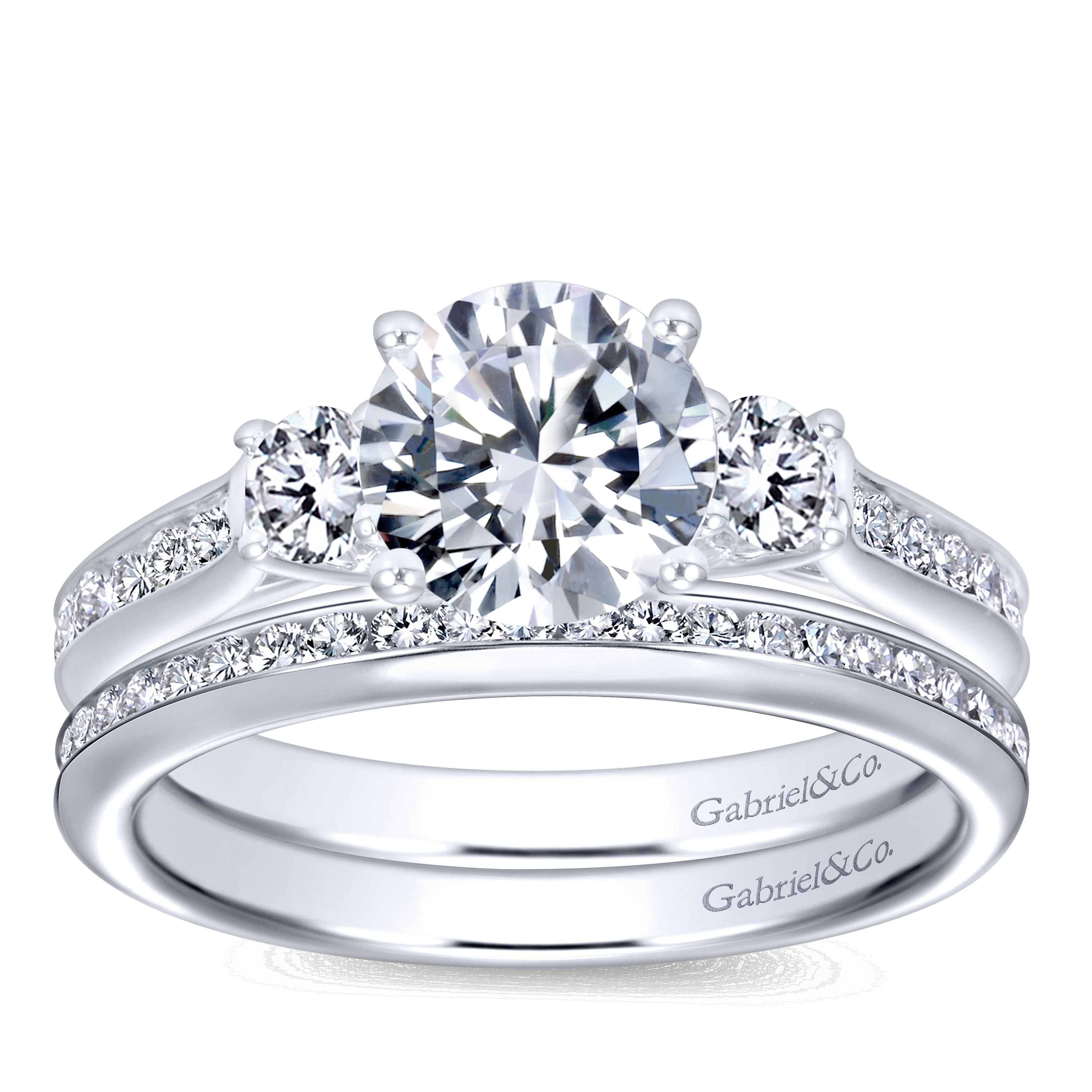 Becky - 14K White Gold Round Three Stone Diamond Channel Set Engagement Ring - 0.47 ct - Shot 4
