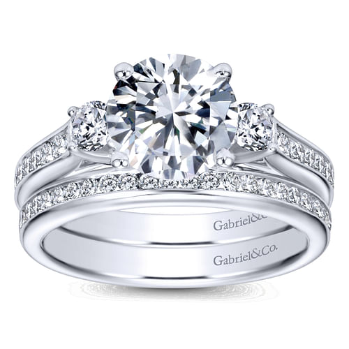 Becky - 14K White Gold Round Three Stone Diamond Channel Set Engagement Ring - 0.44 ct - Shot 4
