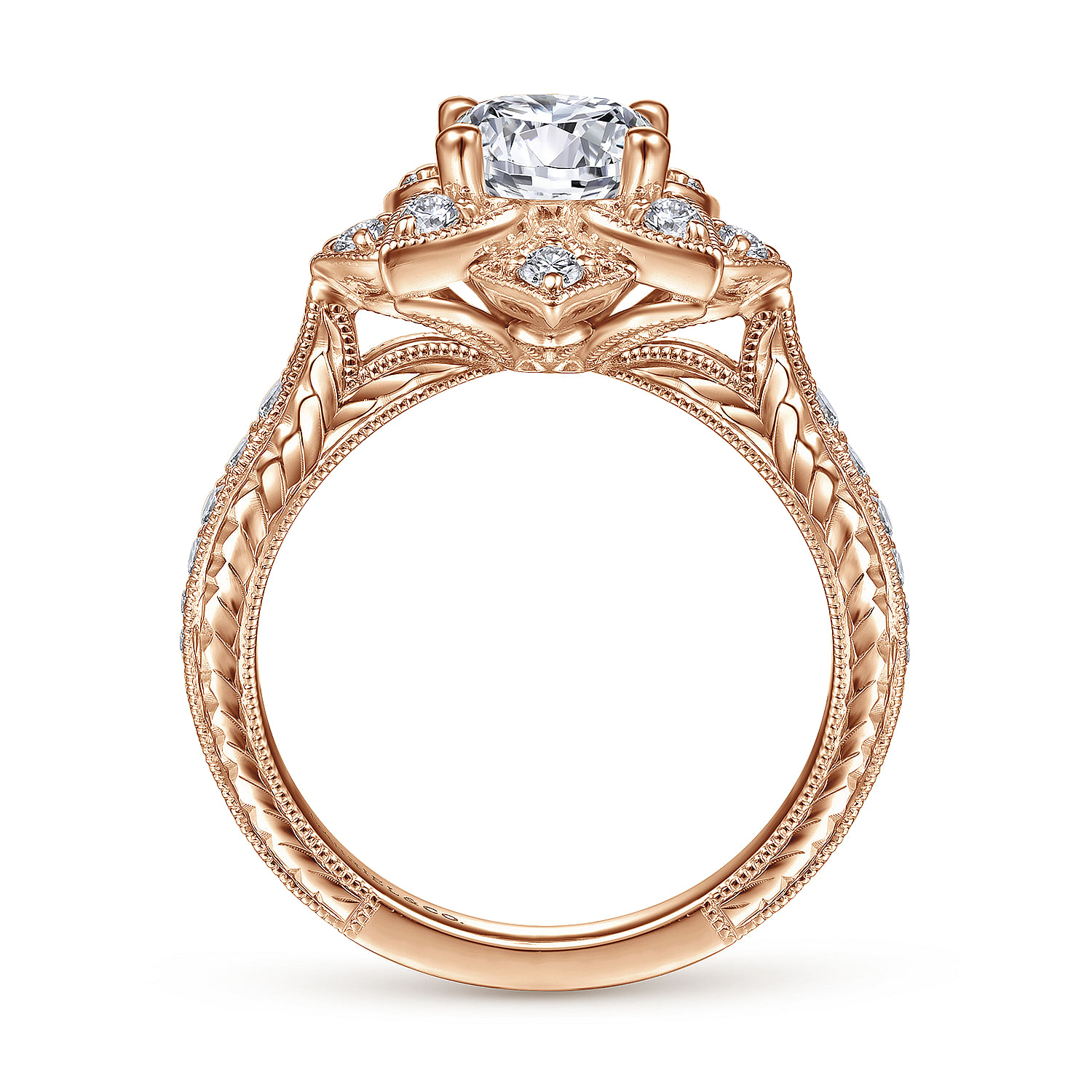 Bellamy - Unique 14K Rose Gold Round Halo Diamond Engagement Ring - 0.38 ct - Shot 2
