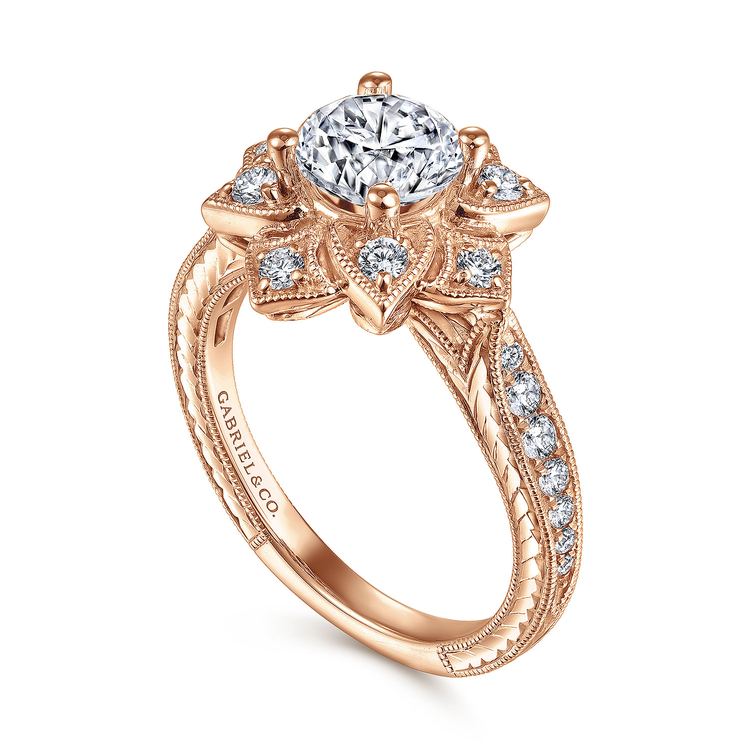 Bellamy - Unique 14K Rose Gold Round Halo Diamond Engagement Ring - 0.38 ct - Shot 3
