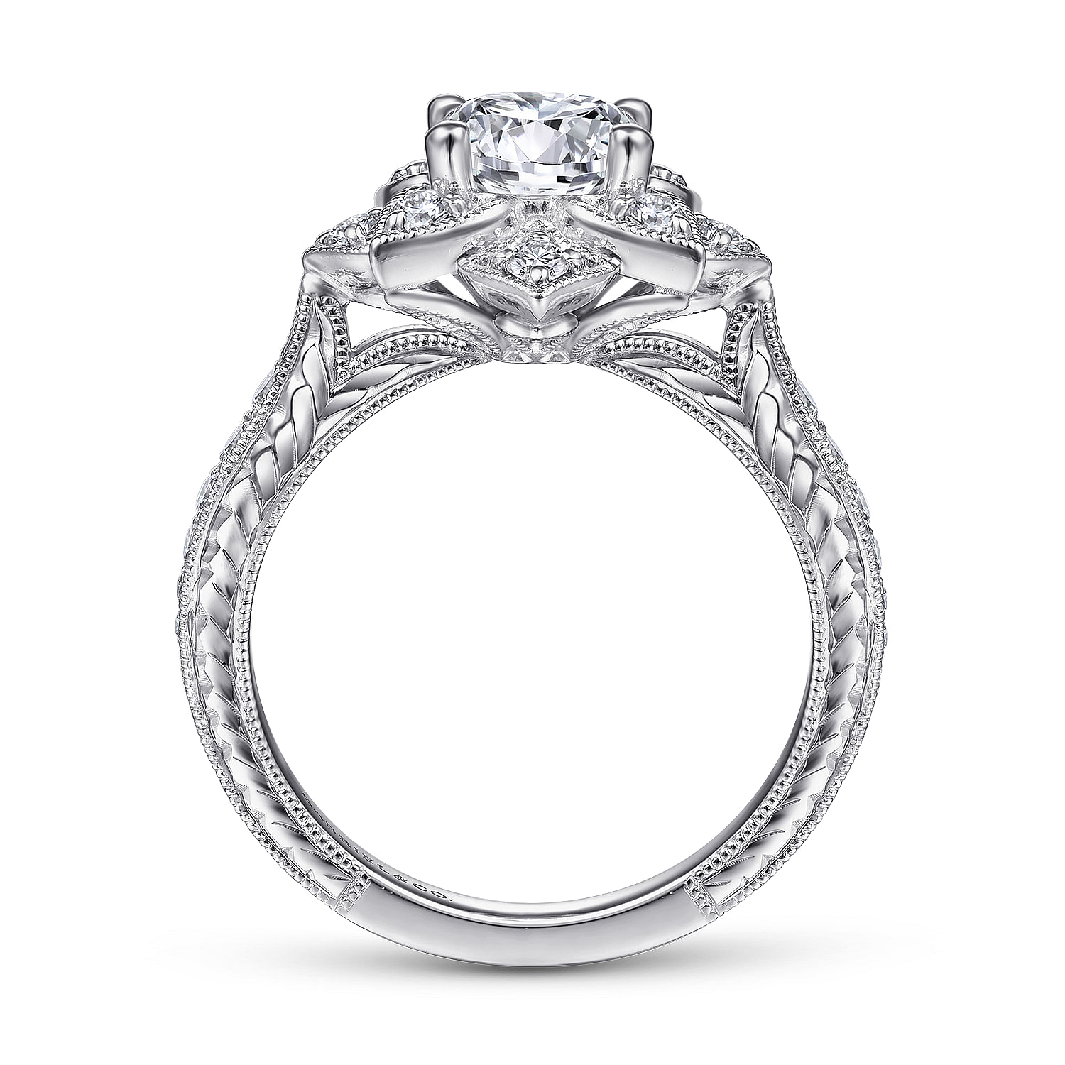 Bellamy - Unique 14K White Gold Round Halo Diamond Engagement Ring - 0.38 ct - Shot 2