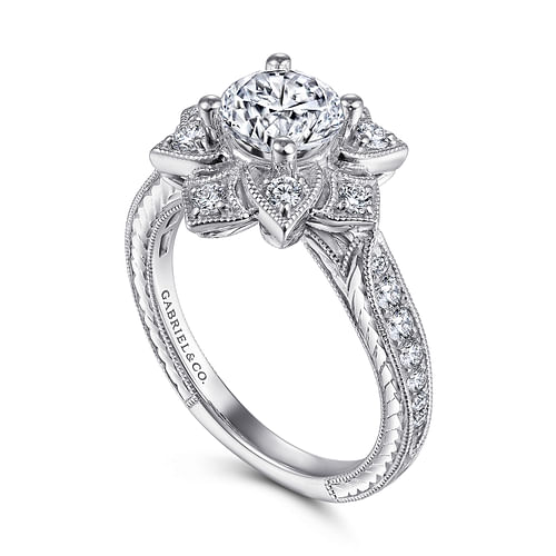 Bellamy - Unique 14K White Gold Round Halo Diamond Engagement Ring - 0.38 ct - Shot 3