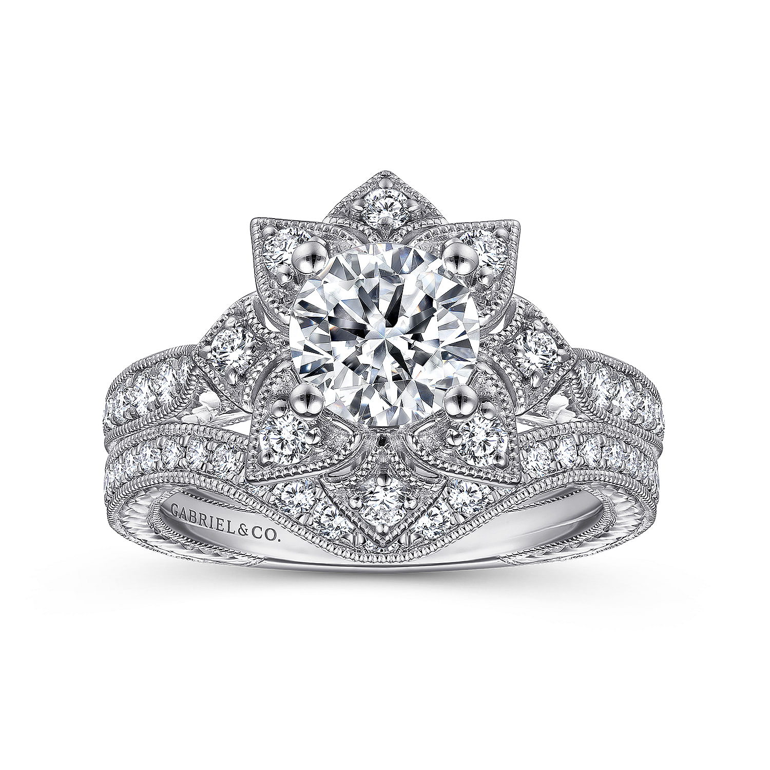 Bellamy - Unique 14K White Gold Round Halo Diamond Engagement Ring - 0.38 ct - Shot 4