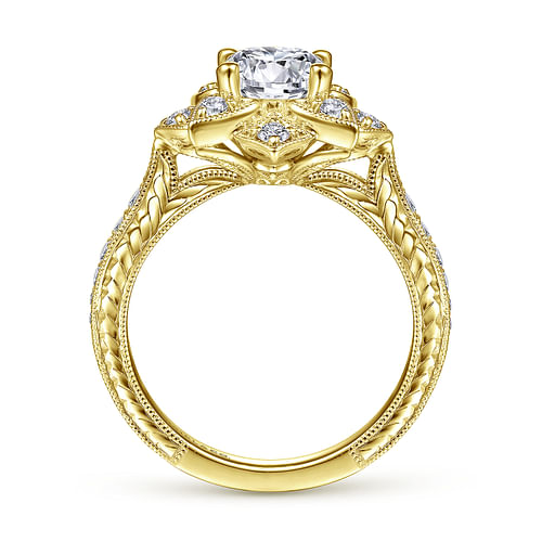 Bellamy - Unique 14K Yellow Gold Round Halo Diamond Engagement Ring - 0.38 ct - Shot 2