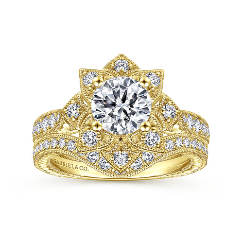 Bellamy - Unique 14K Yellow Gold Round Halo Diamond Engagement Ring - 0.38 ct - Shot 4