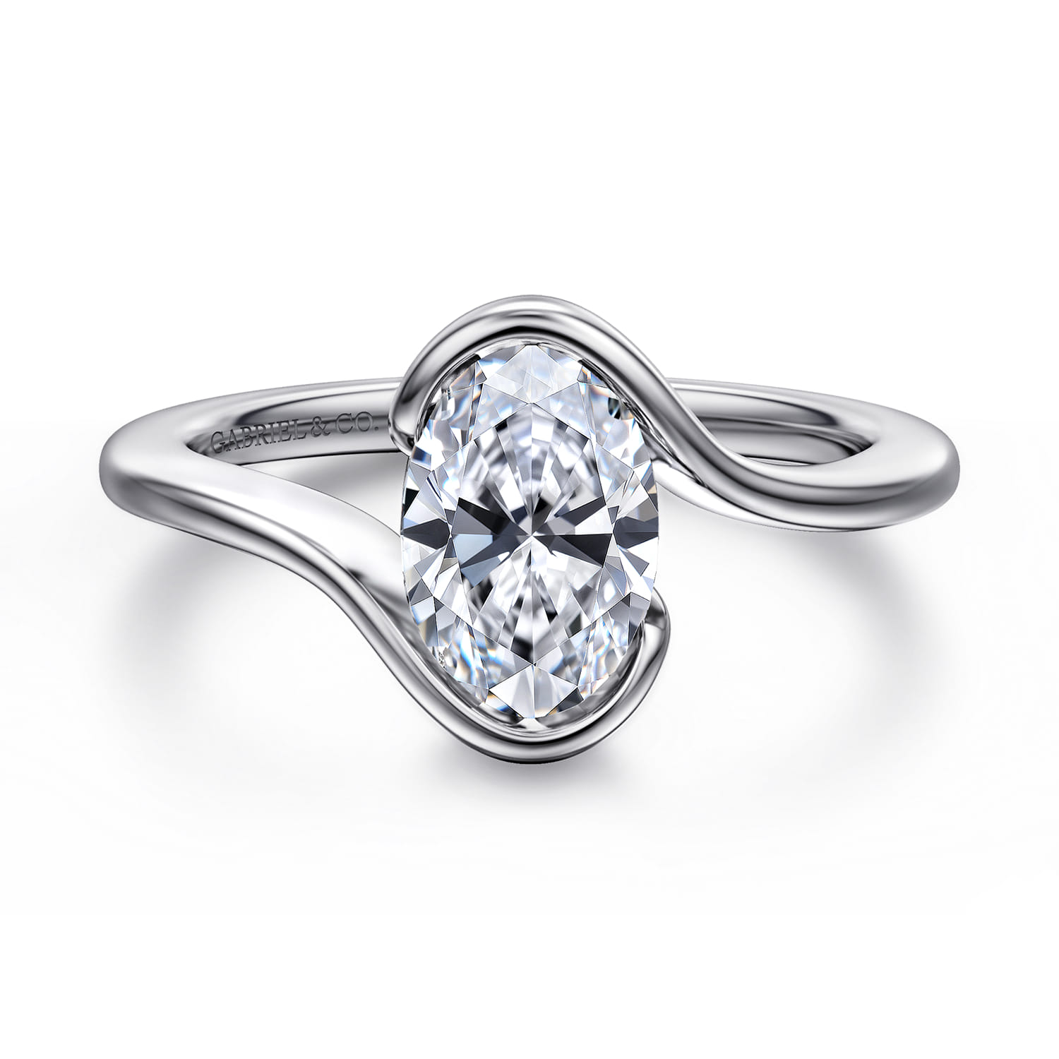 Bellisse - 14K White Gold Bypass Oval Solitaire Diamond Engagement Ring