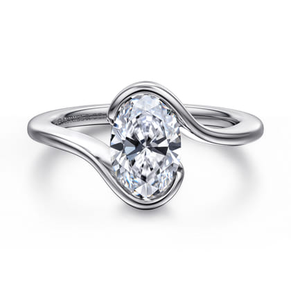 Bellisse - 14K White Gold Bypass Oval Solitaire Diamond Engagement Ring