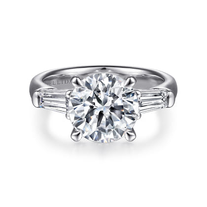 Belma - 14K White Gold Round Three Stone Diamond Engagement Ring