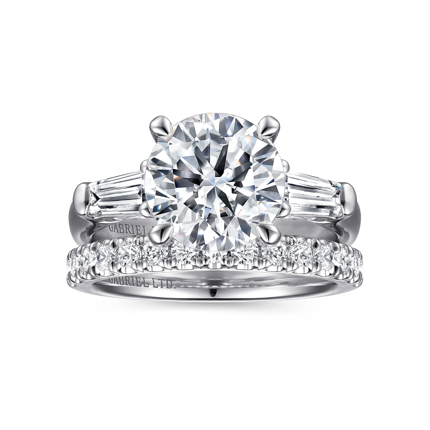 Belma - 14K White Gold Round Three Stone Diamond Engagement Ring